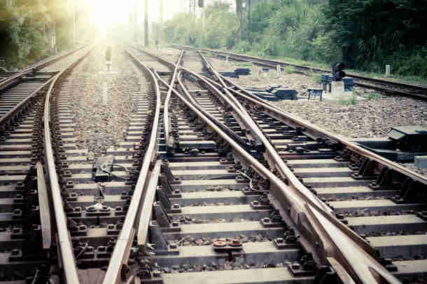 Rails of international train cross each other